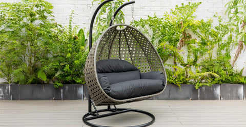 Modern Charcoal Wicker Hanging Double Seater Egg Swing Chair