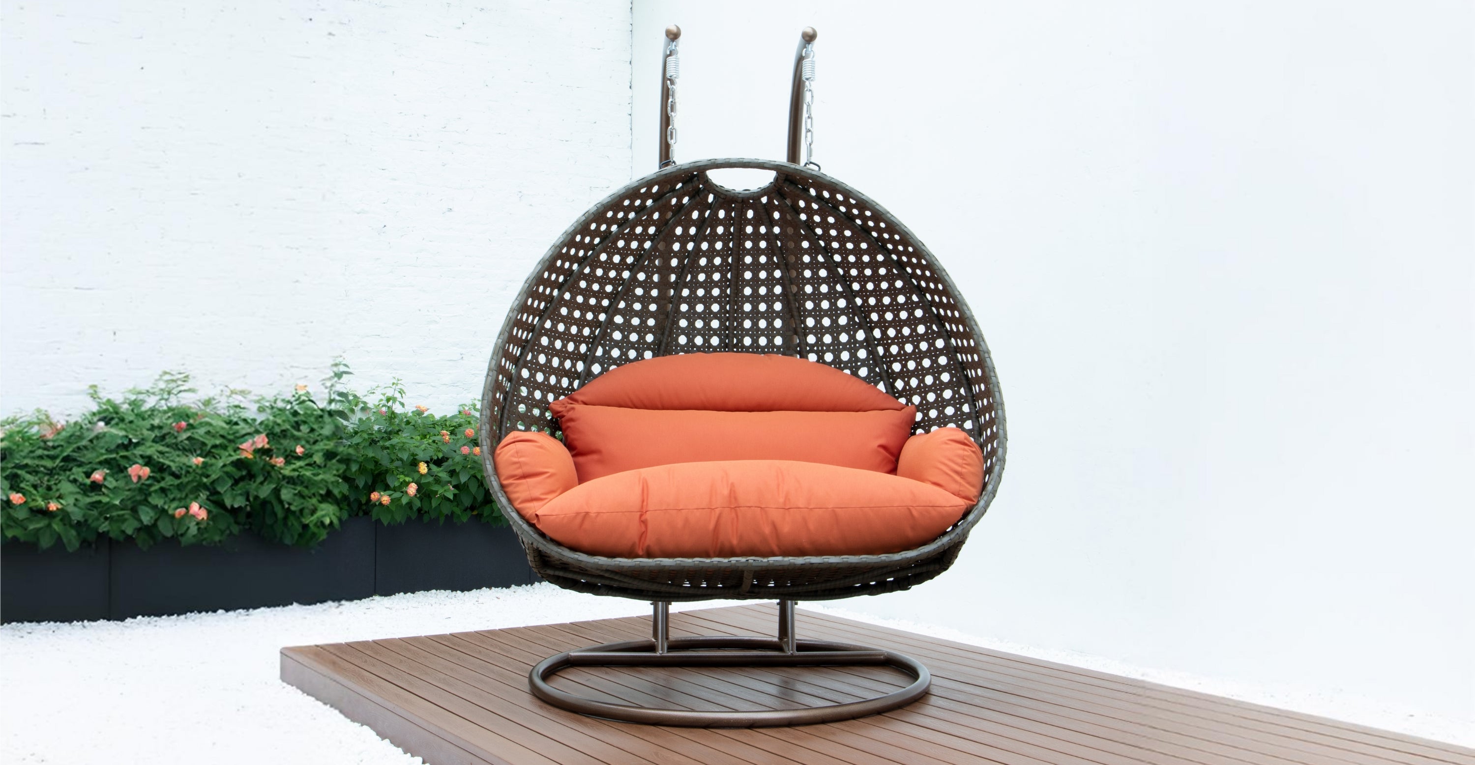 Modern Beige Wicker Hanging Double Seater Egg Swing Chair