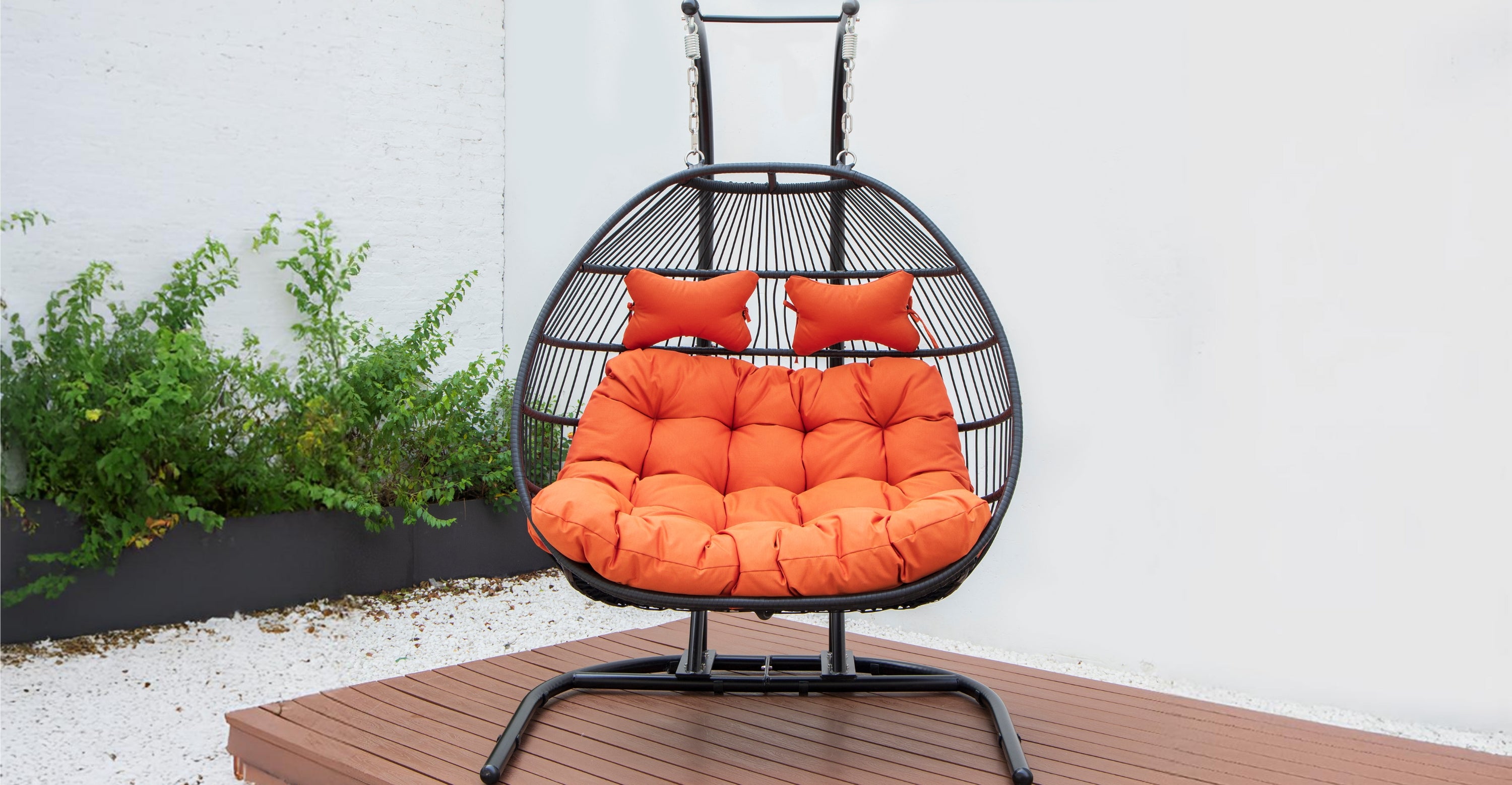 Wicker 2 Person Double Folding Hanging Egg Swing Chair