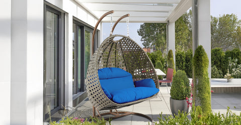 Modern Beige Wicker Hanging Double Seater Egg Swing Chair