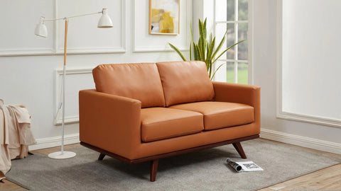 Birch Wood Base Leather Loveseat - Chester Collection