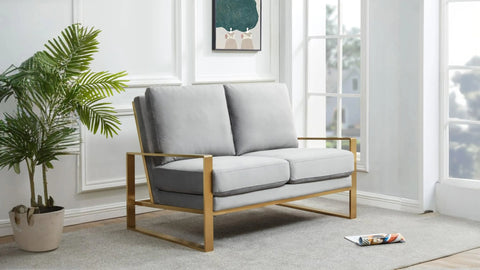 Jefferson Contemporary Velvet/Leather Loveseat with Stainless Steel Frame