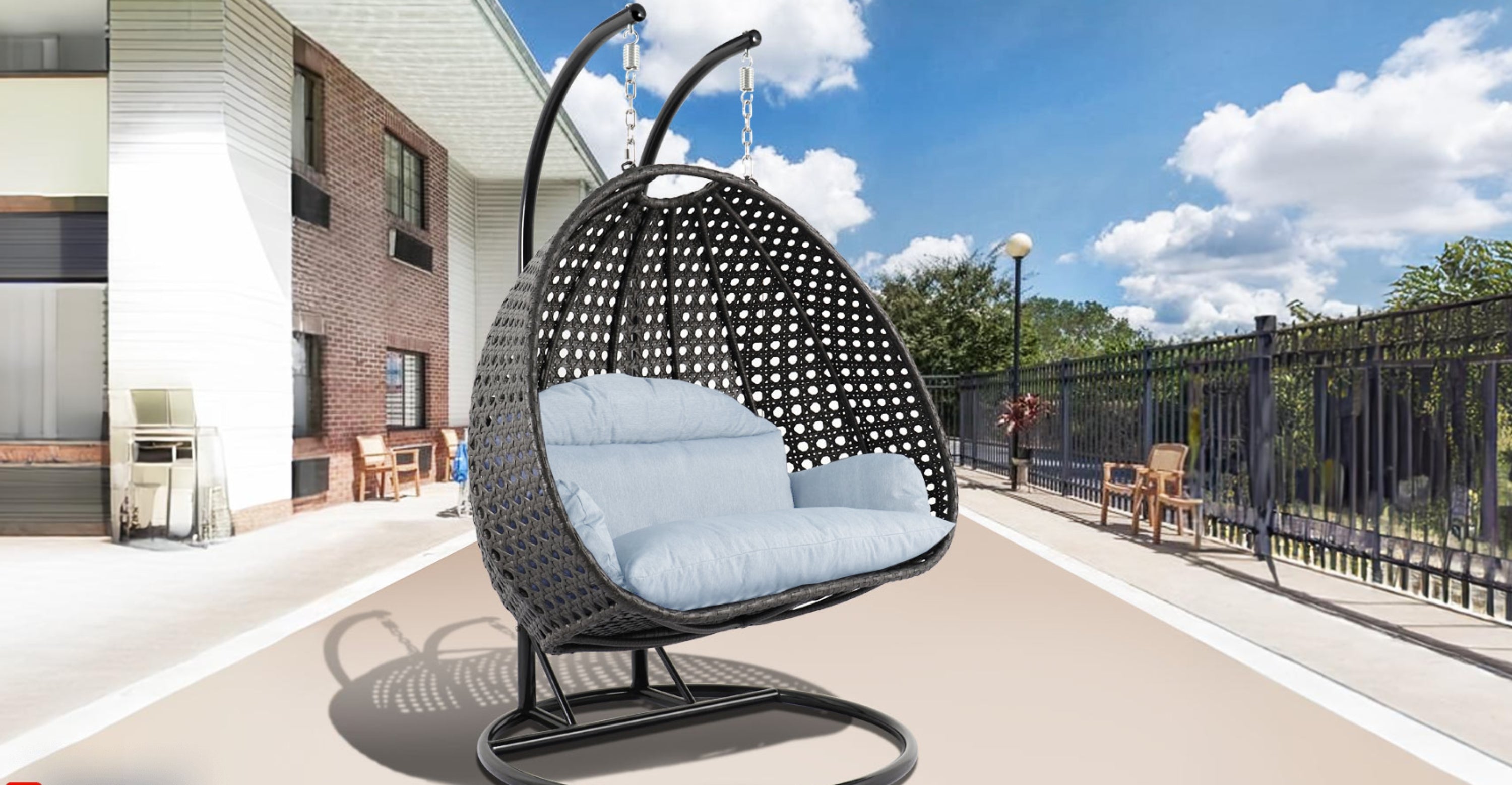 Modern Charcoal Wicker Hanging Double Seater Egg Swing Chair