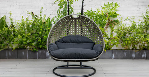 Modern Charcoal Wicker Hanging Double Seater Egg Swing Chair