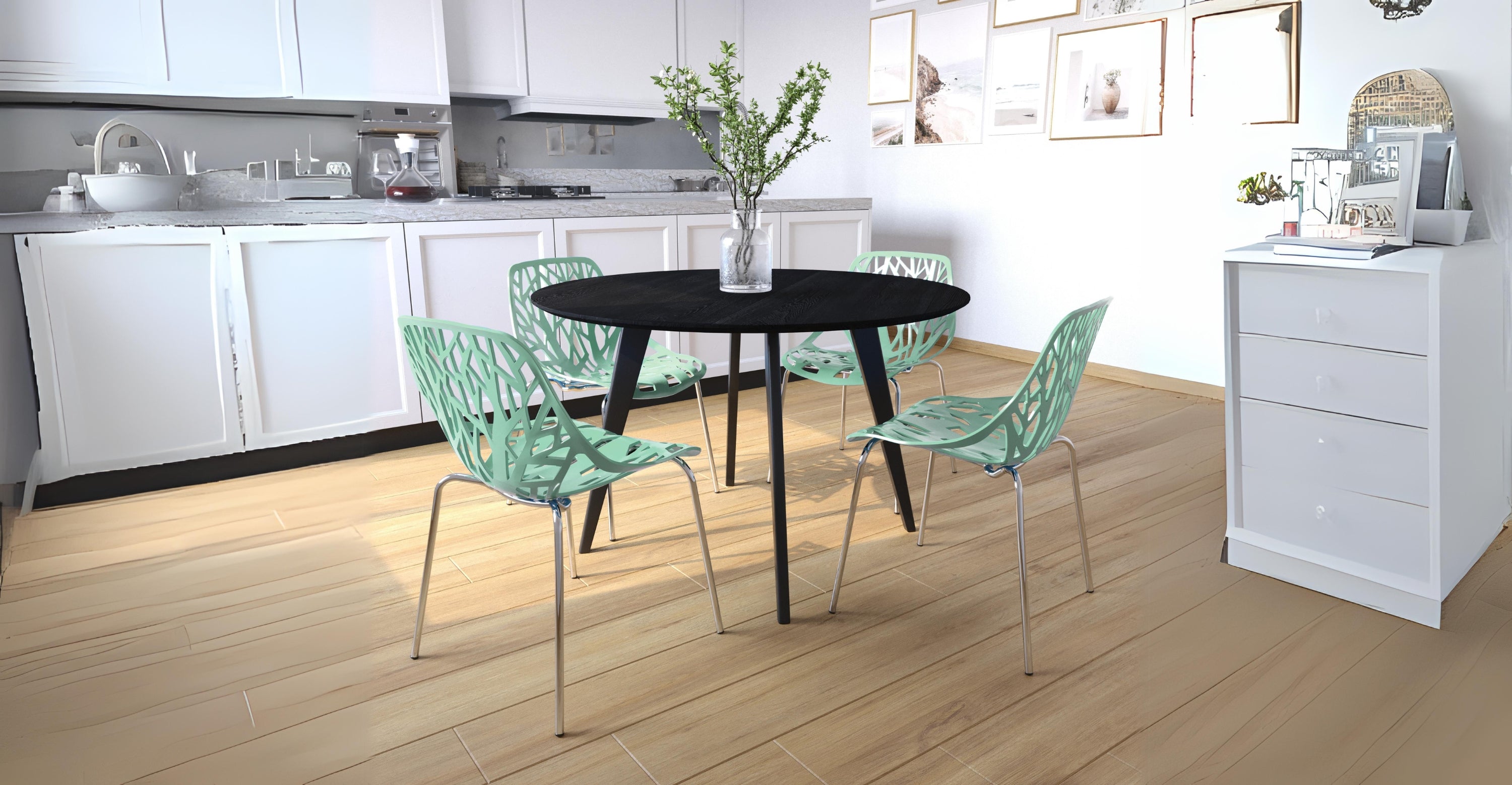 Modern Asbury Dining Chair with Chromed Legs set of 2