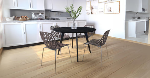 Asbury Polypropylene Dining Side Chair with Forest Cut-Out Design in Chrome