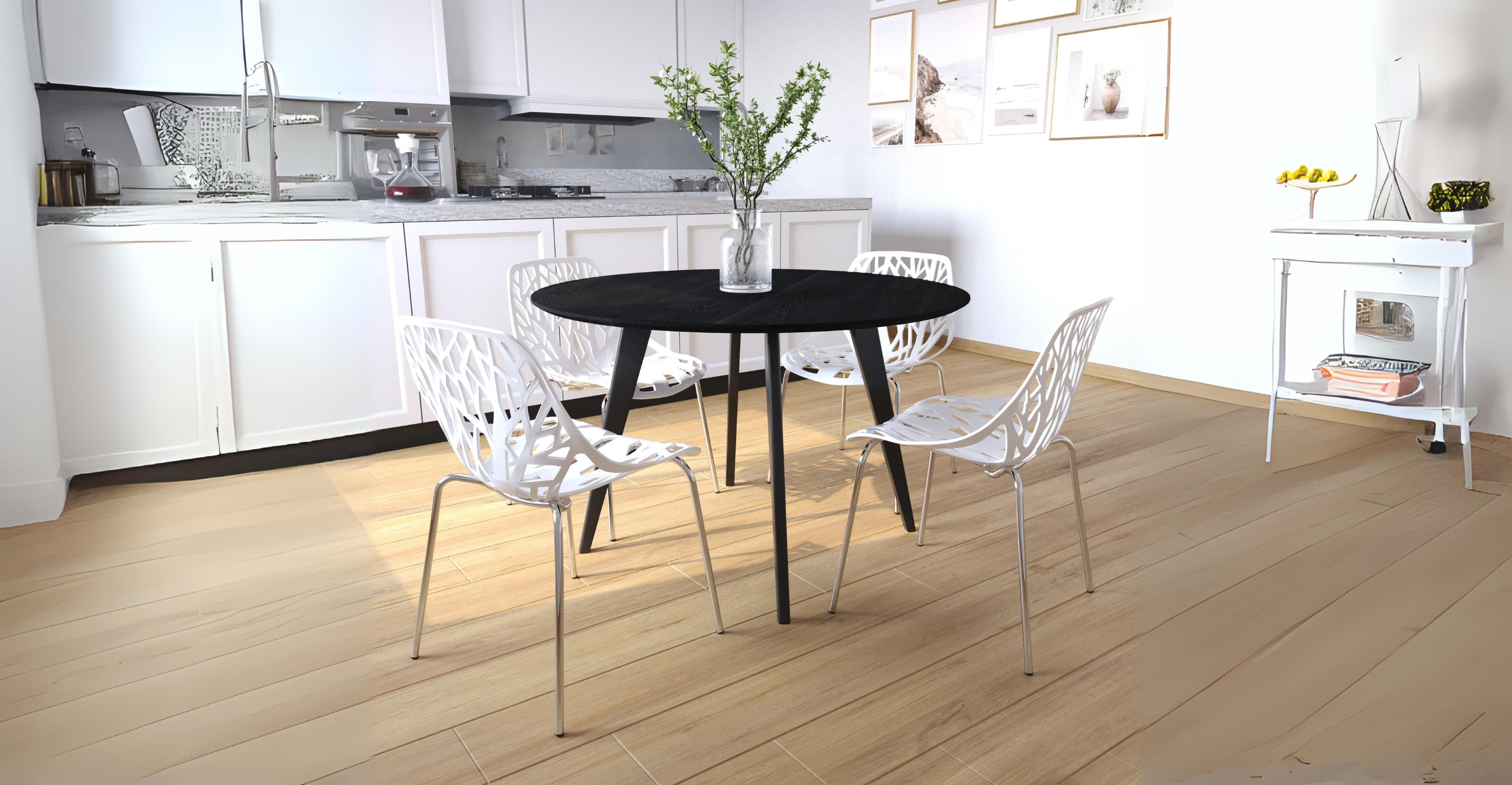 Asbury Polypropylene Dining Side Chair with Forest Cut-Out Design in Chrome