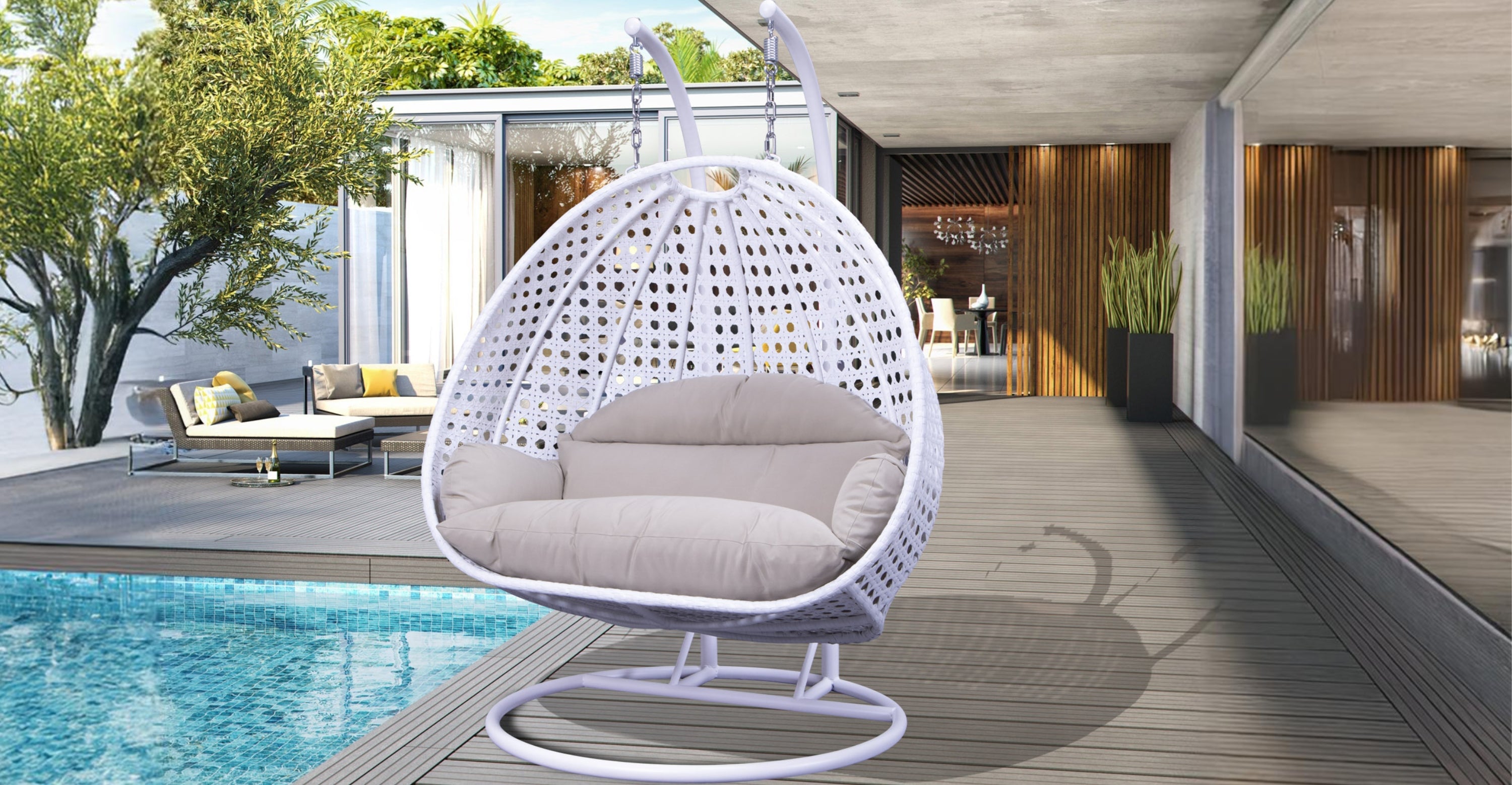 Wicker Hanging 2 person Egg Swing Chair With Outdoor Cover