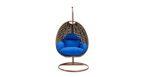 Beige Wicker Hanging Single Egg Swing Chair With Cushions