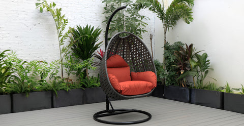 Charcoal Wicker Hanging Single Egg Swing Chair With Cushions