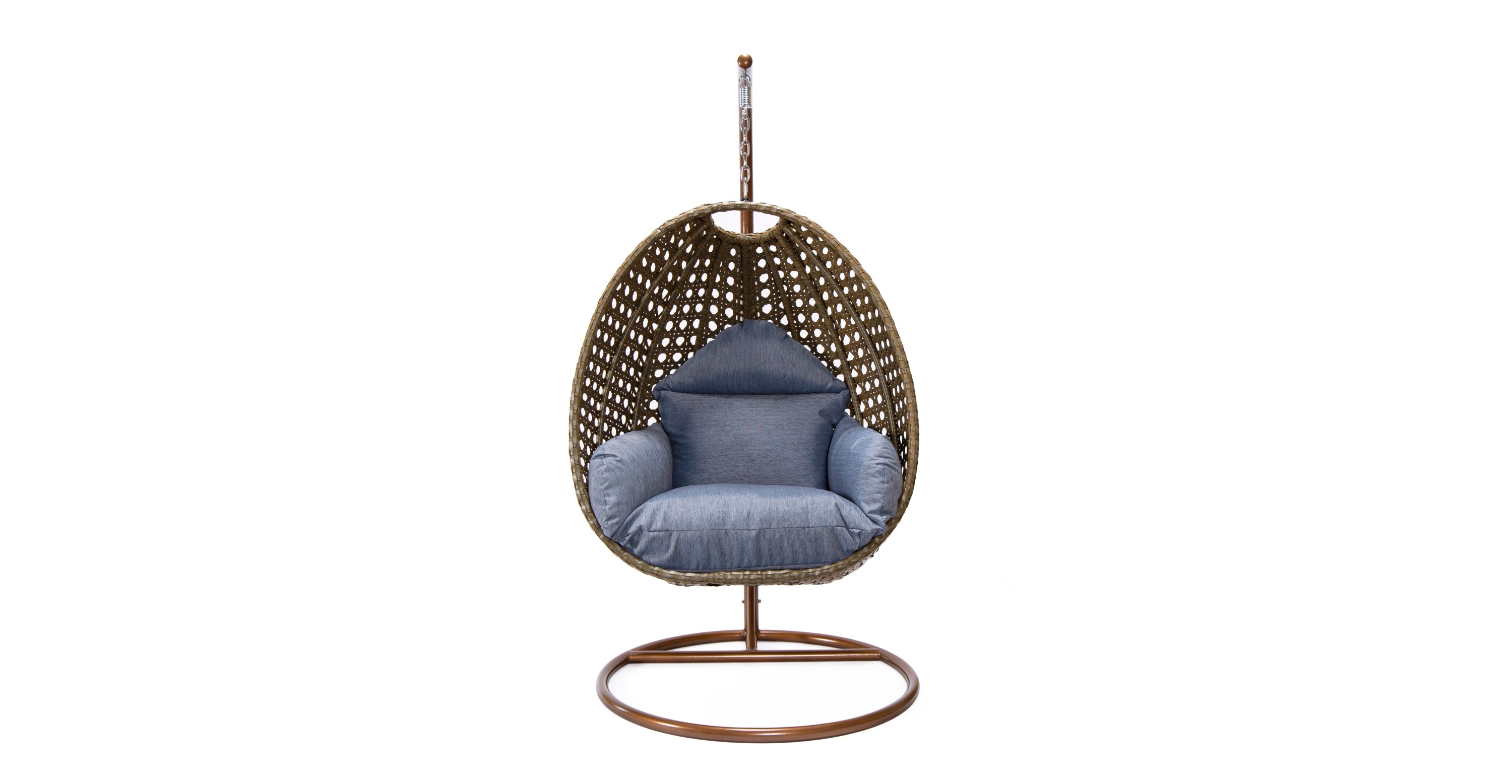 Beige Wicker Hanging Single Egg Swing Chair With Cushions