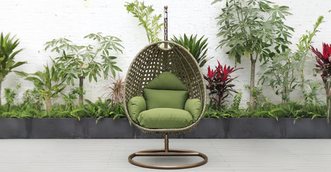 Beige Wicker Hanging Single Egg Swing Chair With Cushions