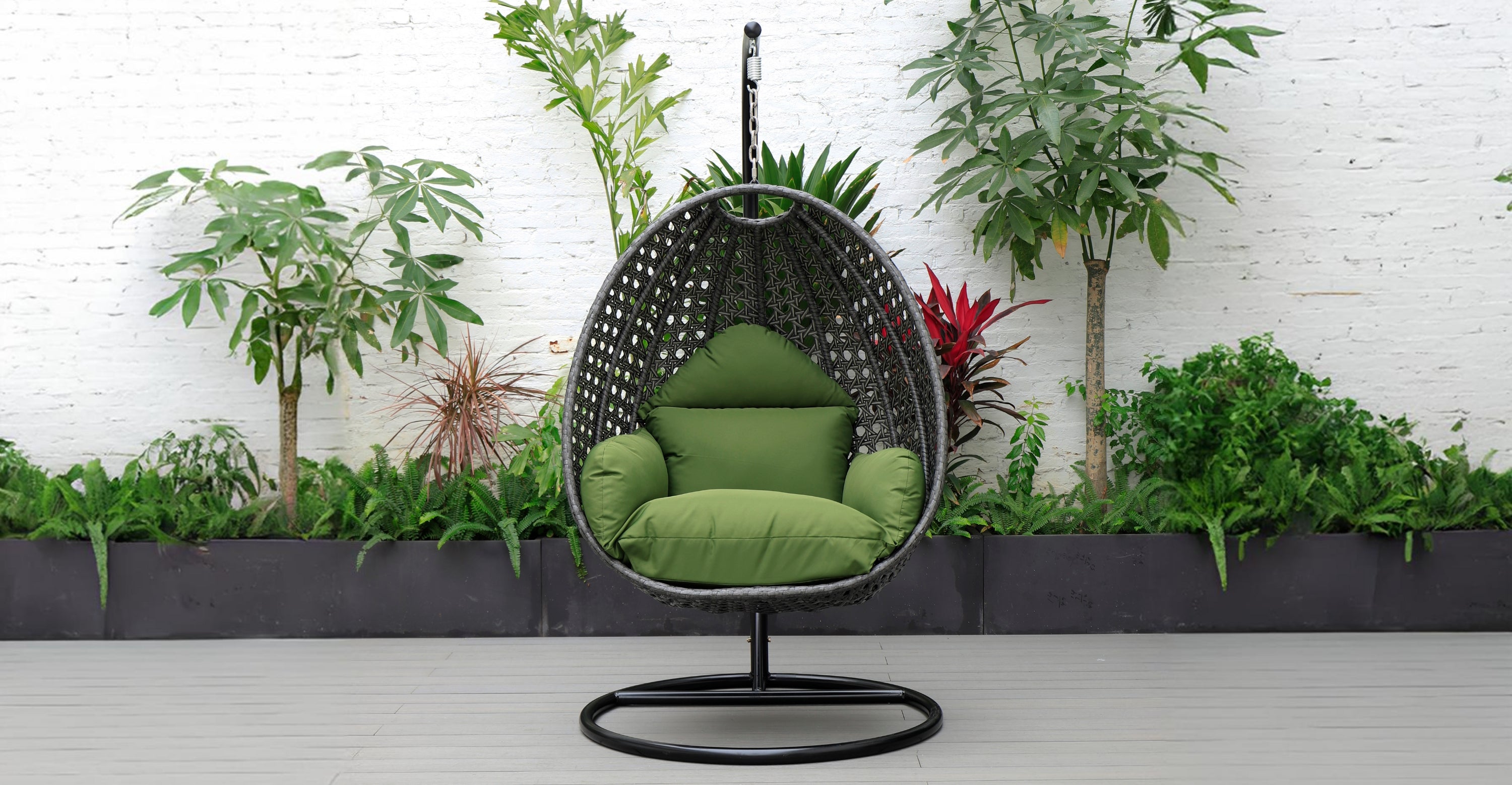 Charcoal Wicker Hanging Single Egg Swing Chair With Cushions