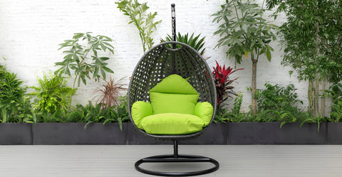 Charcoal Wicker Hanging Single Egg Swing Chair With Cushions