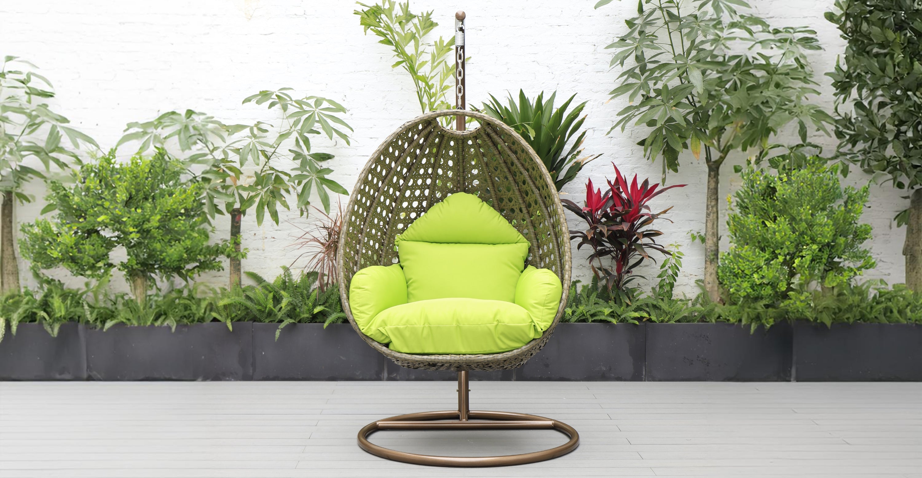 Beige Wicker Hanging Single Egg Swing Chair With Cushions