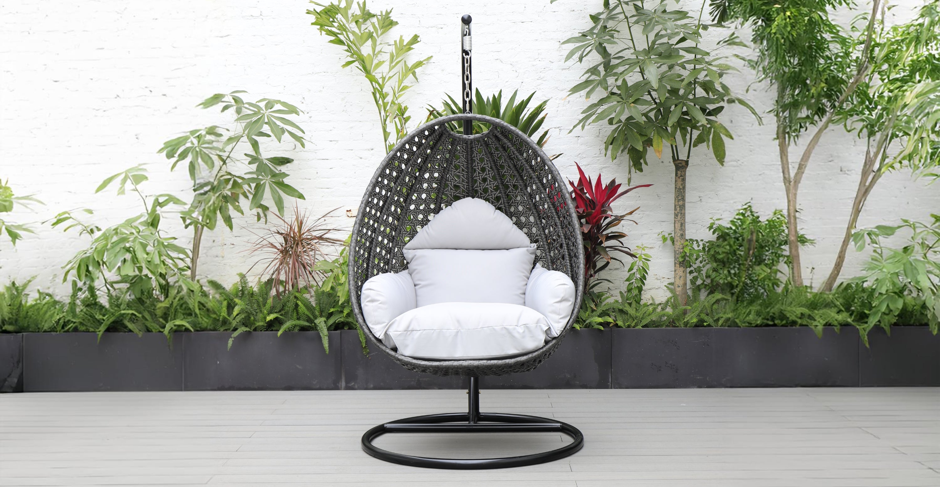 Charcoal Wicker Hanging Single Egg Swing Chair With Cushions