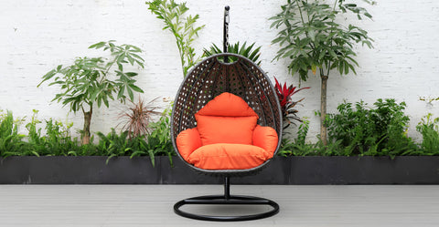 Charcoal Wicker Hanging Single Egg Swing Chair With Cushions