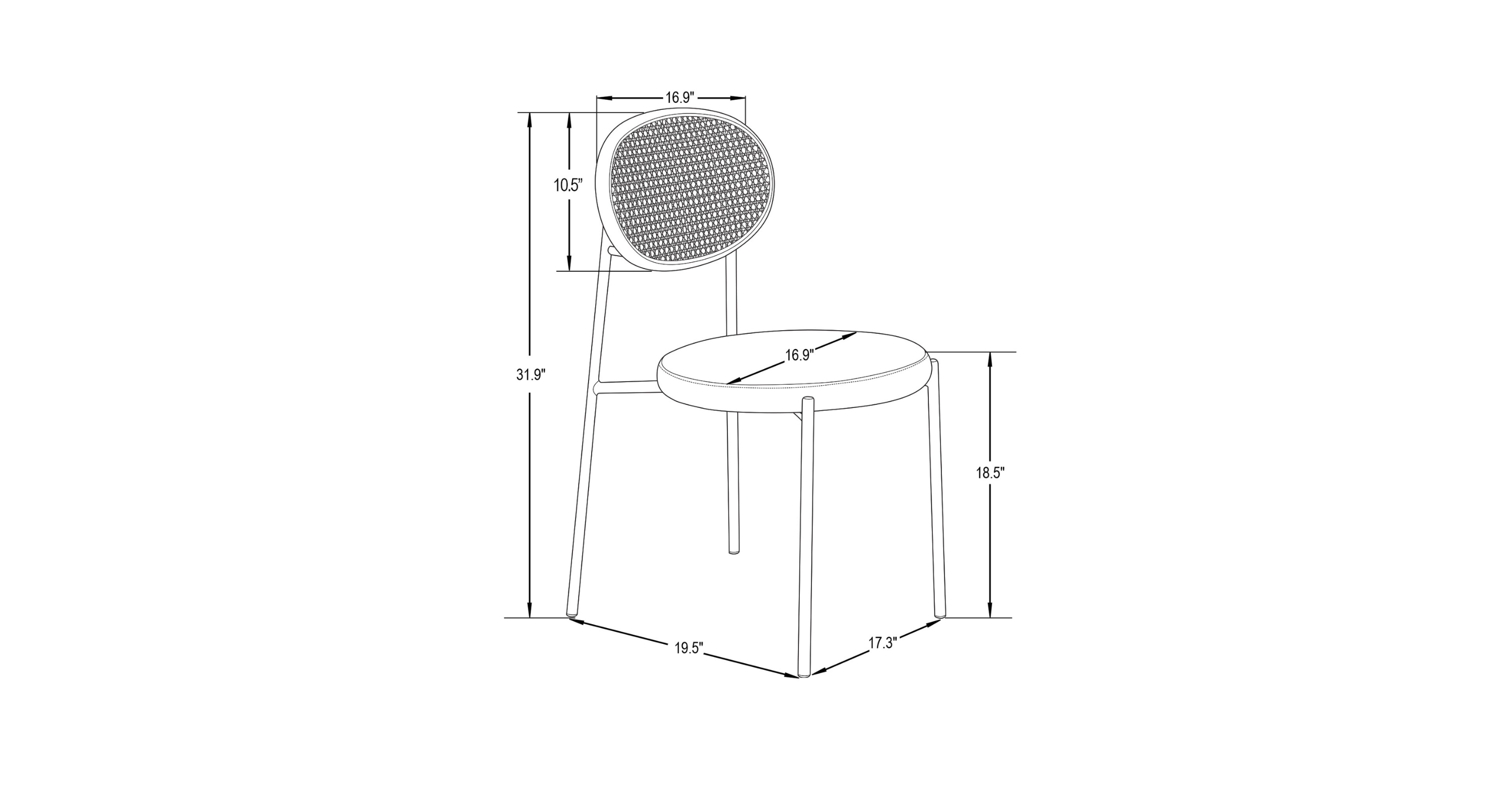 Euston Modern Upholstered Dining Chair with Round Wicker/Velvet Back Style