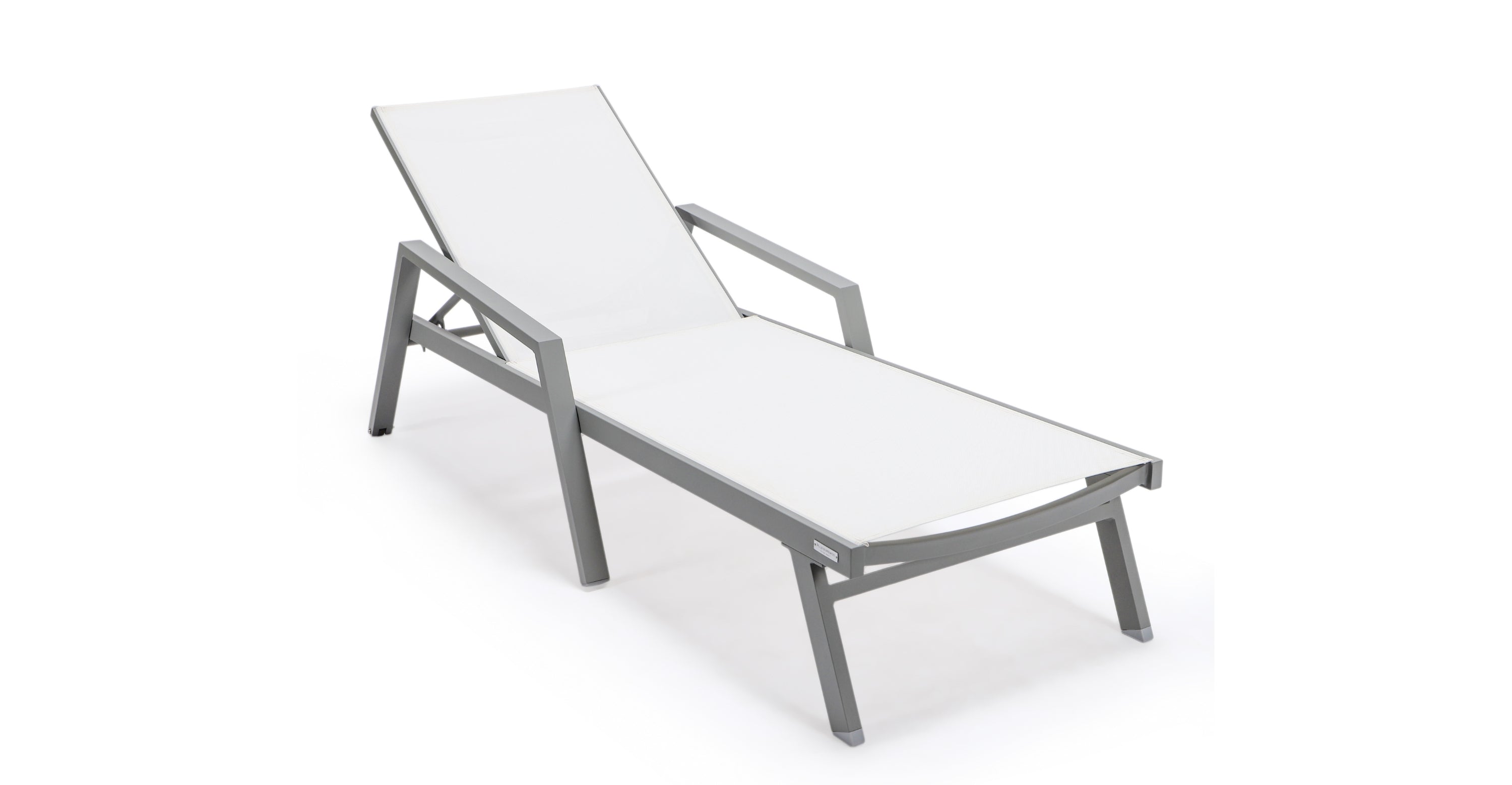 Marlin Modern Grey Aluminum Outdoor Chaise Lounge Chair Set of 2 With Arms and Square Fire Pit Side Table for Patio