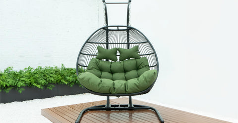 Wicker 2 Person Double Folding Hanging Egg Swing Chair