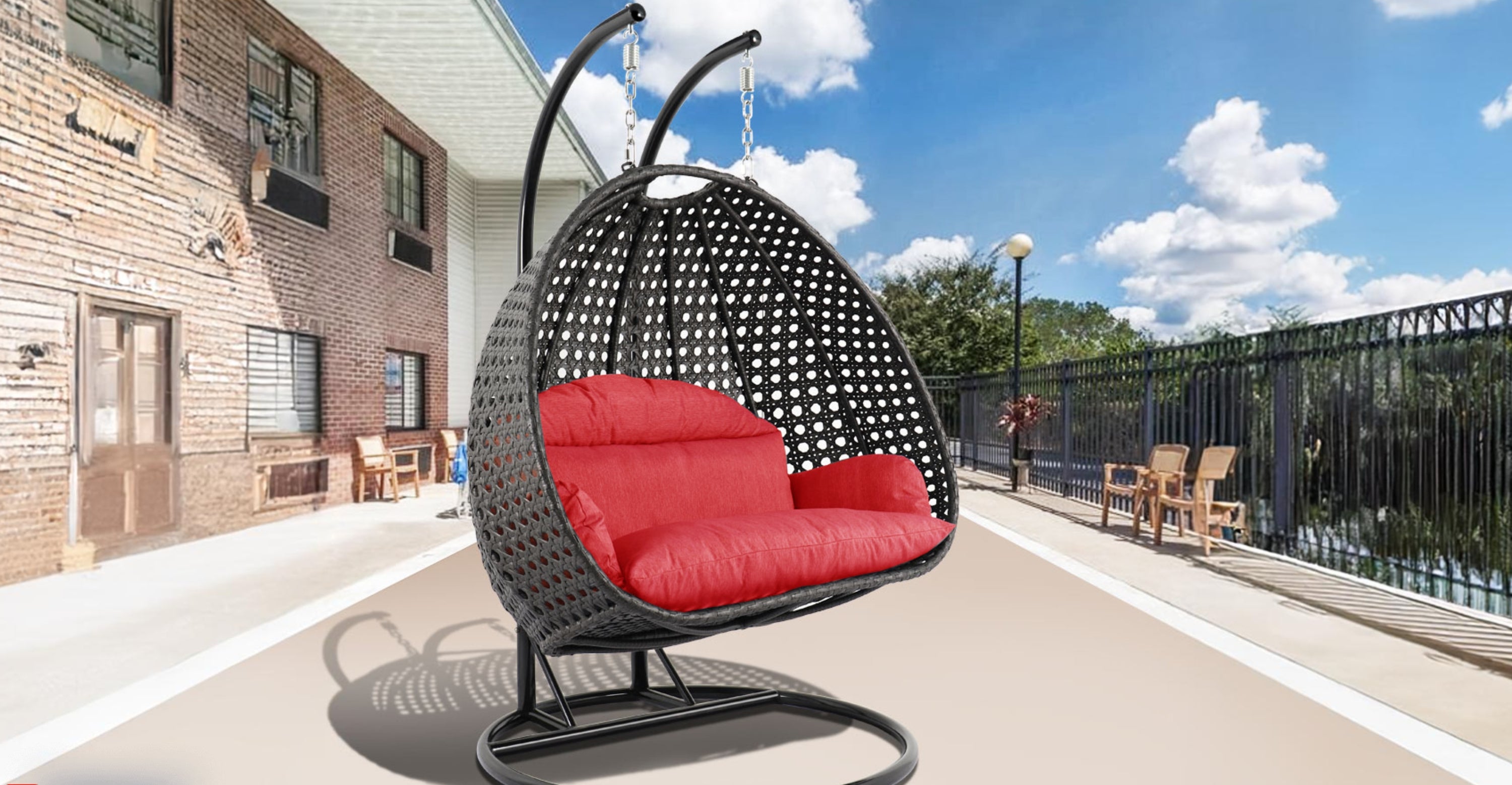 Modern Charcoal Wicker Hanging Double Seater Egg Swing Chair