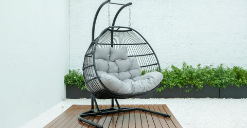 Wicker 2 Person Double Folding Hanging Egg Swing Chair