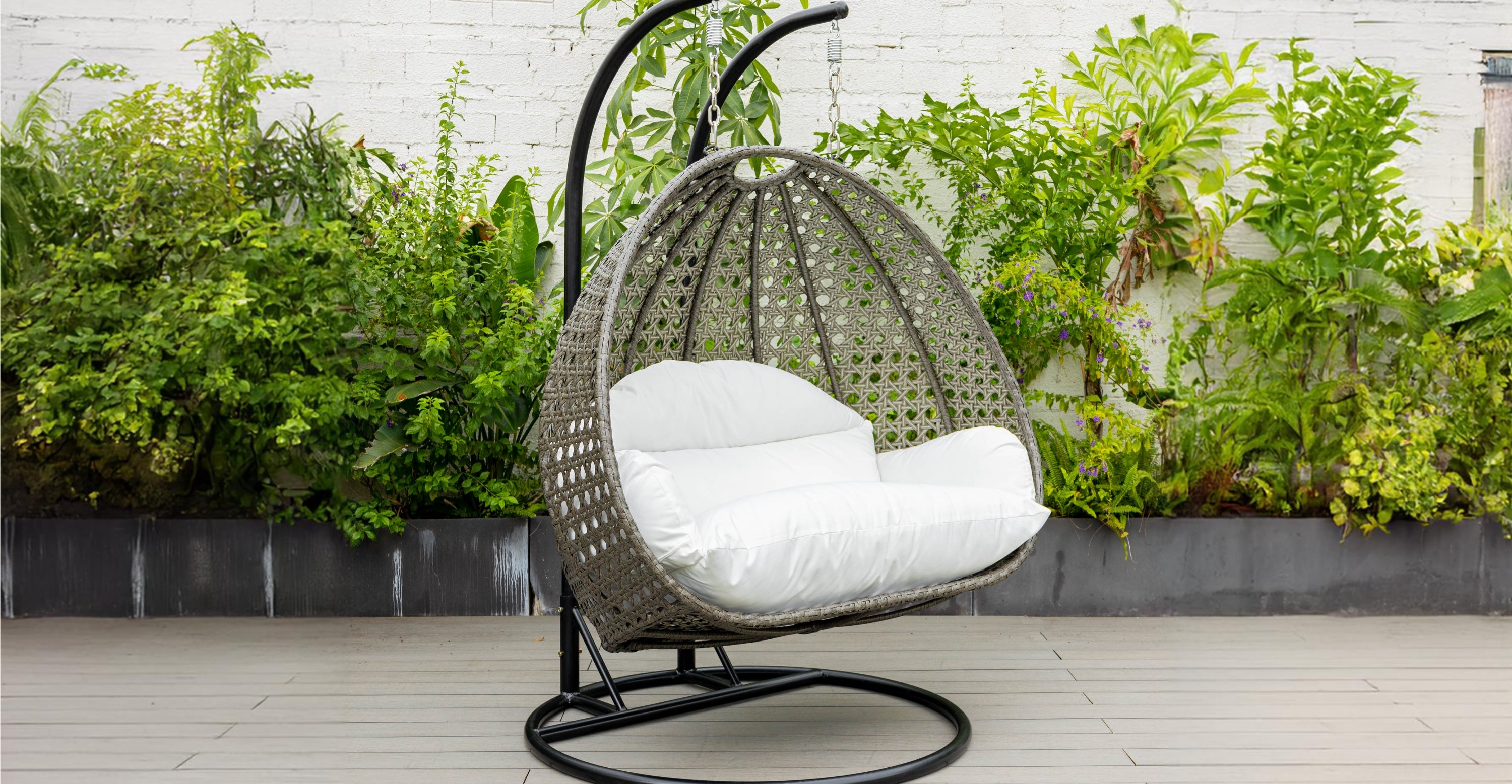 Modern Charcoal Wicker Hanging Double Seater Egg Swing Chair