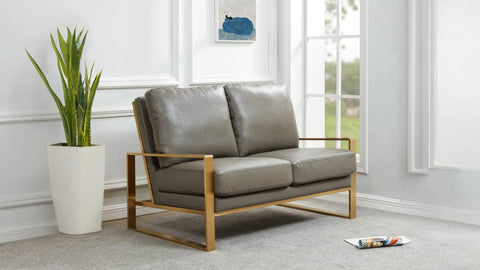 Jefferson Contemporary Velvet/Leather Loveseat with Stainless Steel Frame