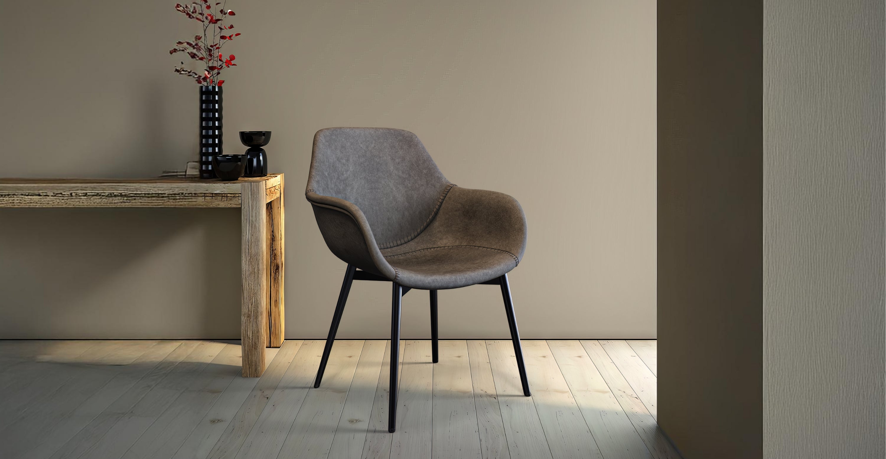 Markley Modern Leather Dining Arm Chair With Metal Legs