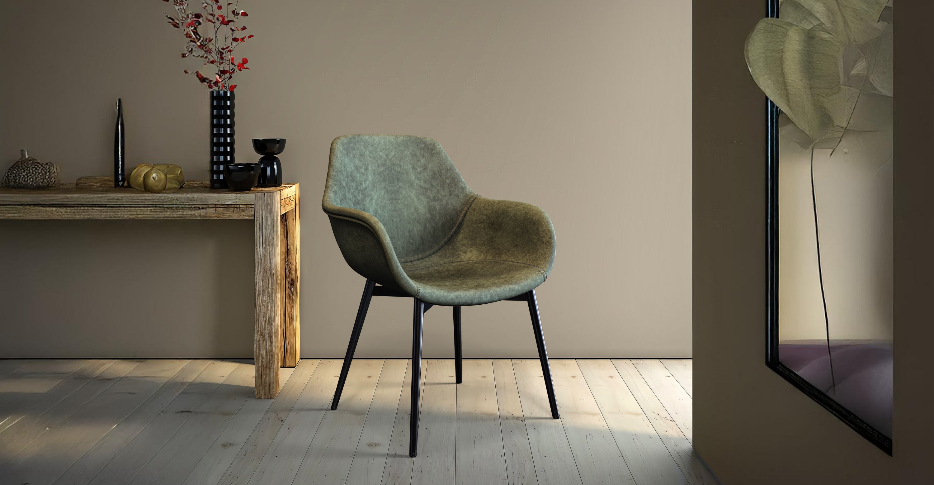 Markley Modern Leather Dining Arm Chair With Metal Legs