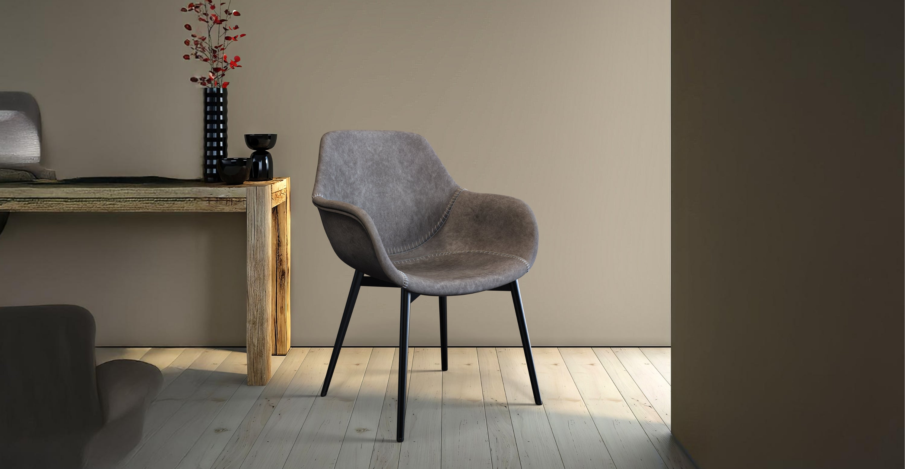 Markley Modern Leather Dining Arm Chair With Metal Legs