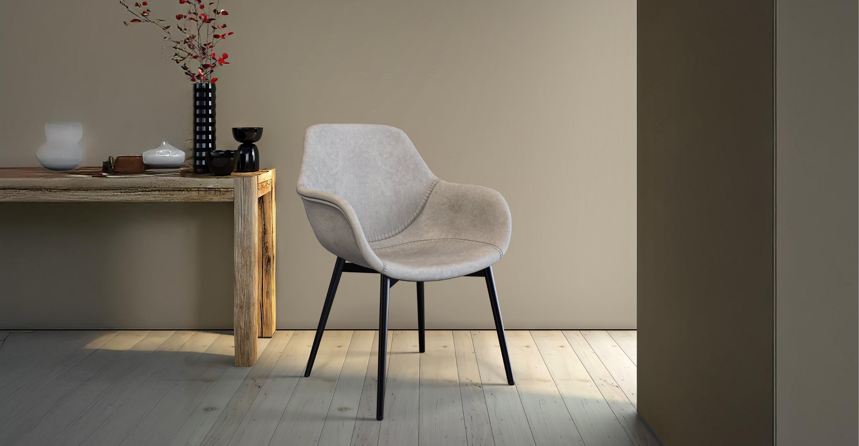 Markley Modern Leather Dining Arm Chair With Metal Legs