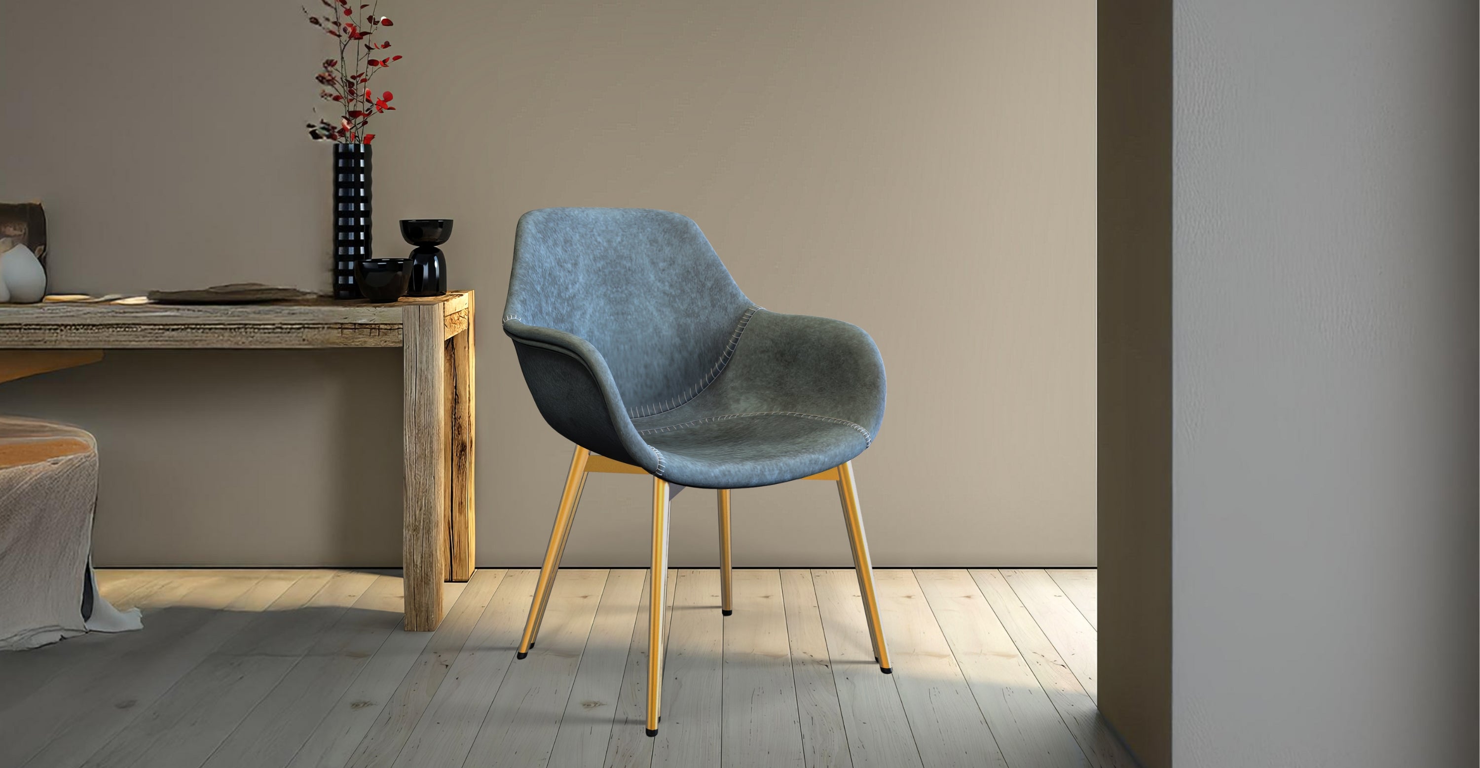 Markley Modern Leather Dining Arm Chair With Metal Legs