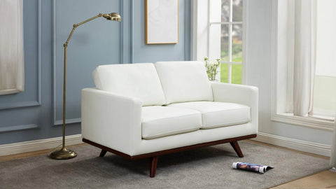 Birch Wood Base Leather Loveseat - Chester Collection