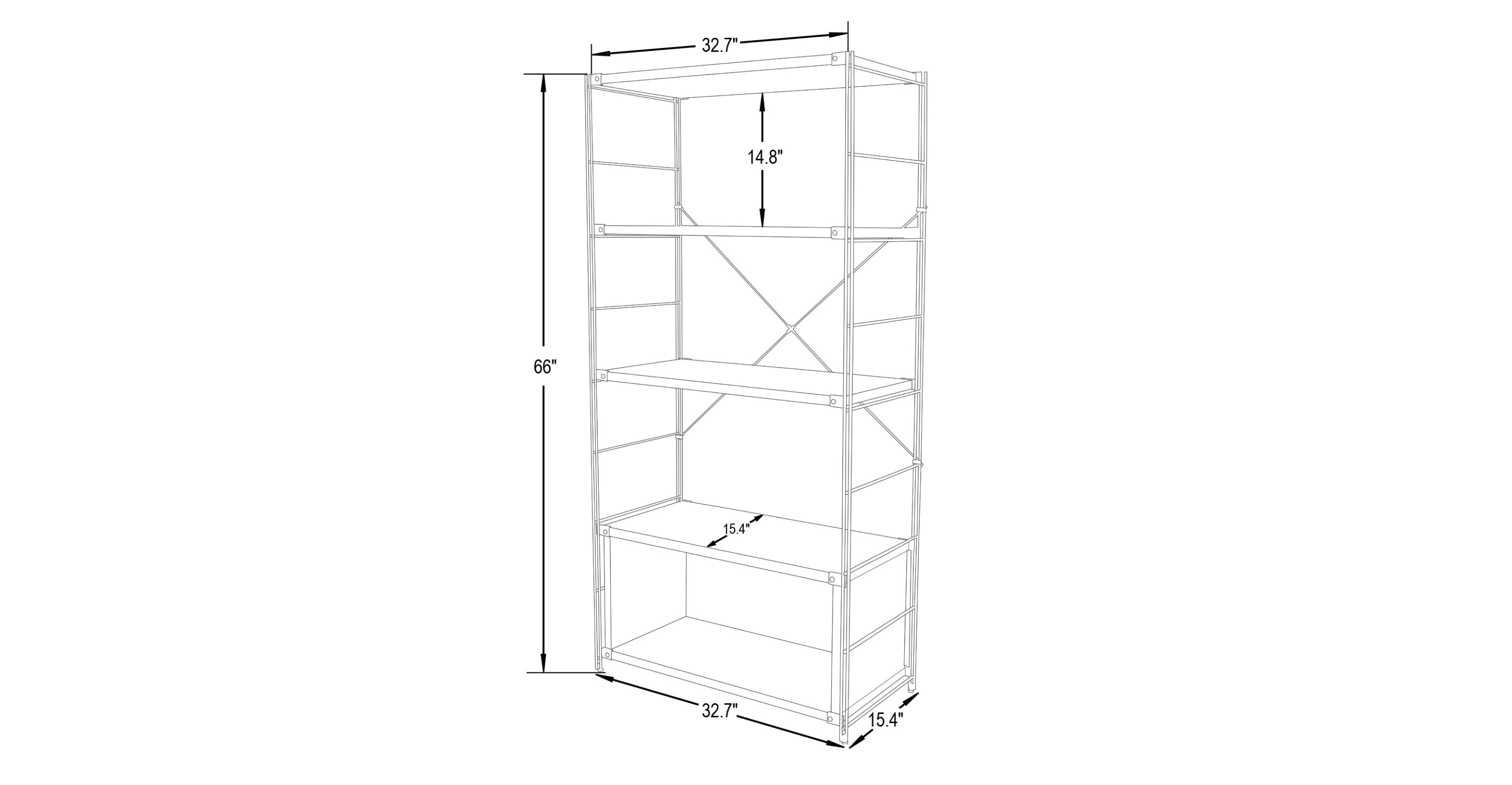 Brentwood Etagere Bookcase with White Powder Coated Steel Frame and Melamine Board Shelves