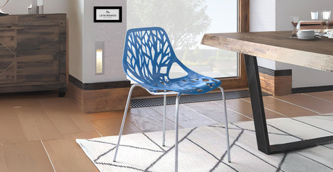 Asbury Polypropylene Dining Side Chair with Forest Cut-Out Design in Chrome