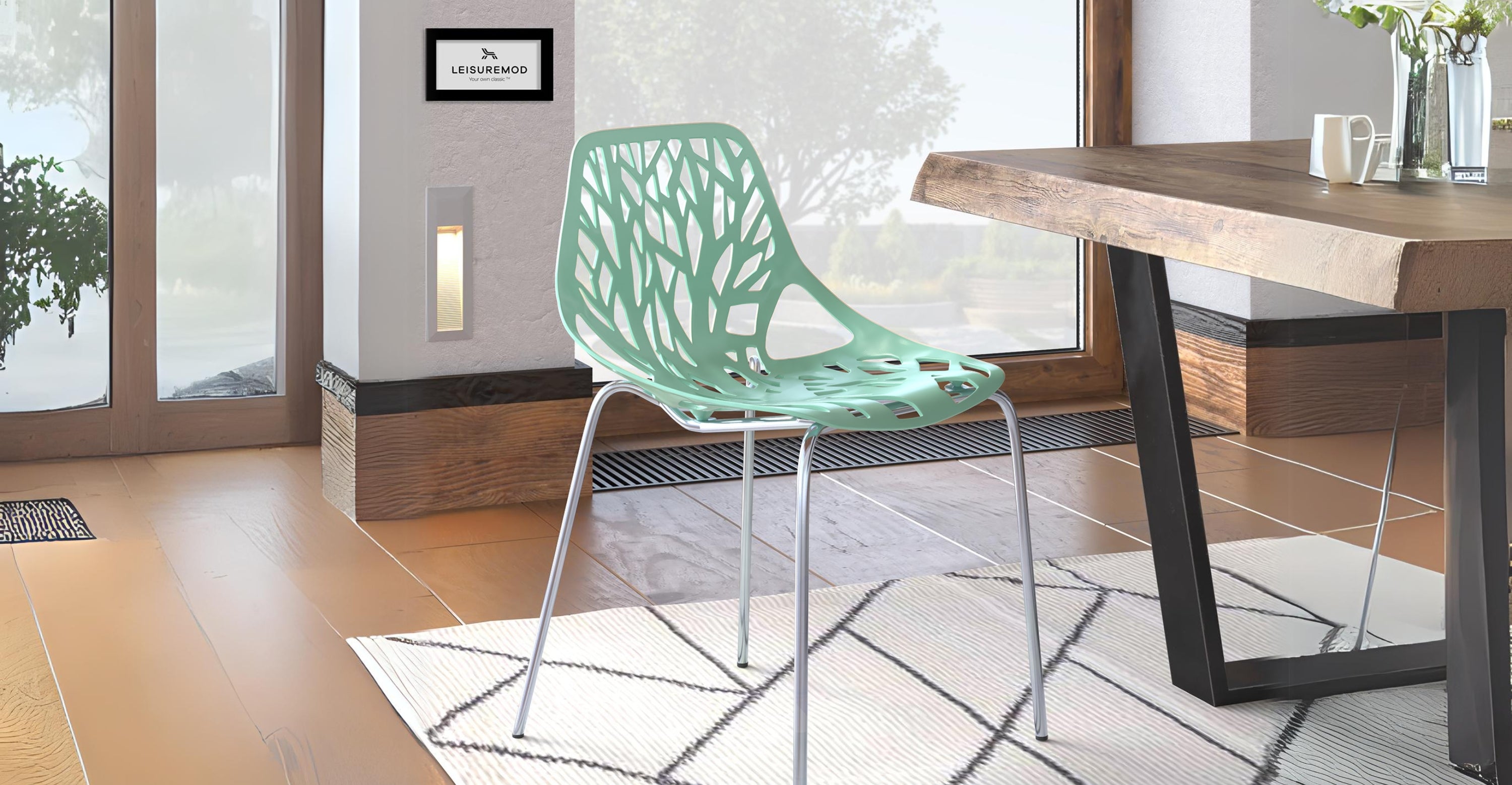 Modern Asbury Dining Chair with Chromed Legs set of 2