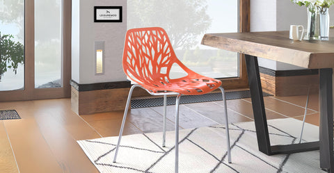 Asbury Polypropylene Dining Side Chair with Forest Cut-Out Design in Chrome