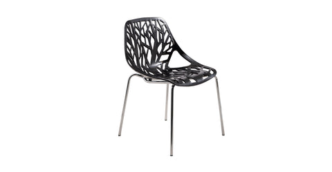 Asbury Polypropylene Dining Side Chair with Forest Cut-Out Design in Chrome Black