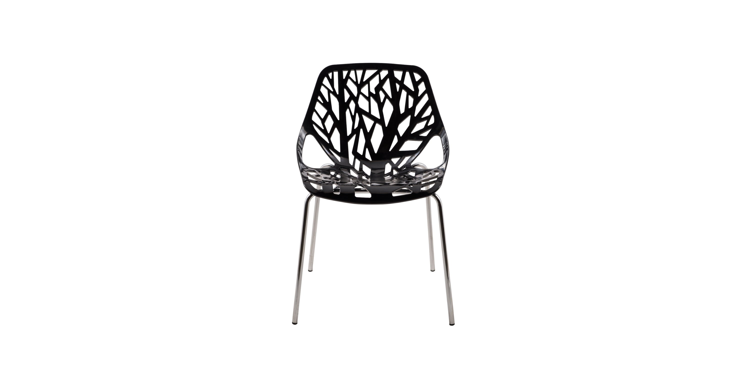 Asbury Polypropylene Dining Side Chair with Forest Cut-Out Design in Chrome Black