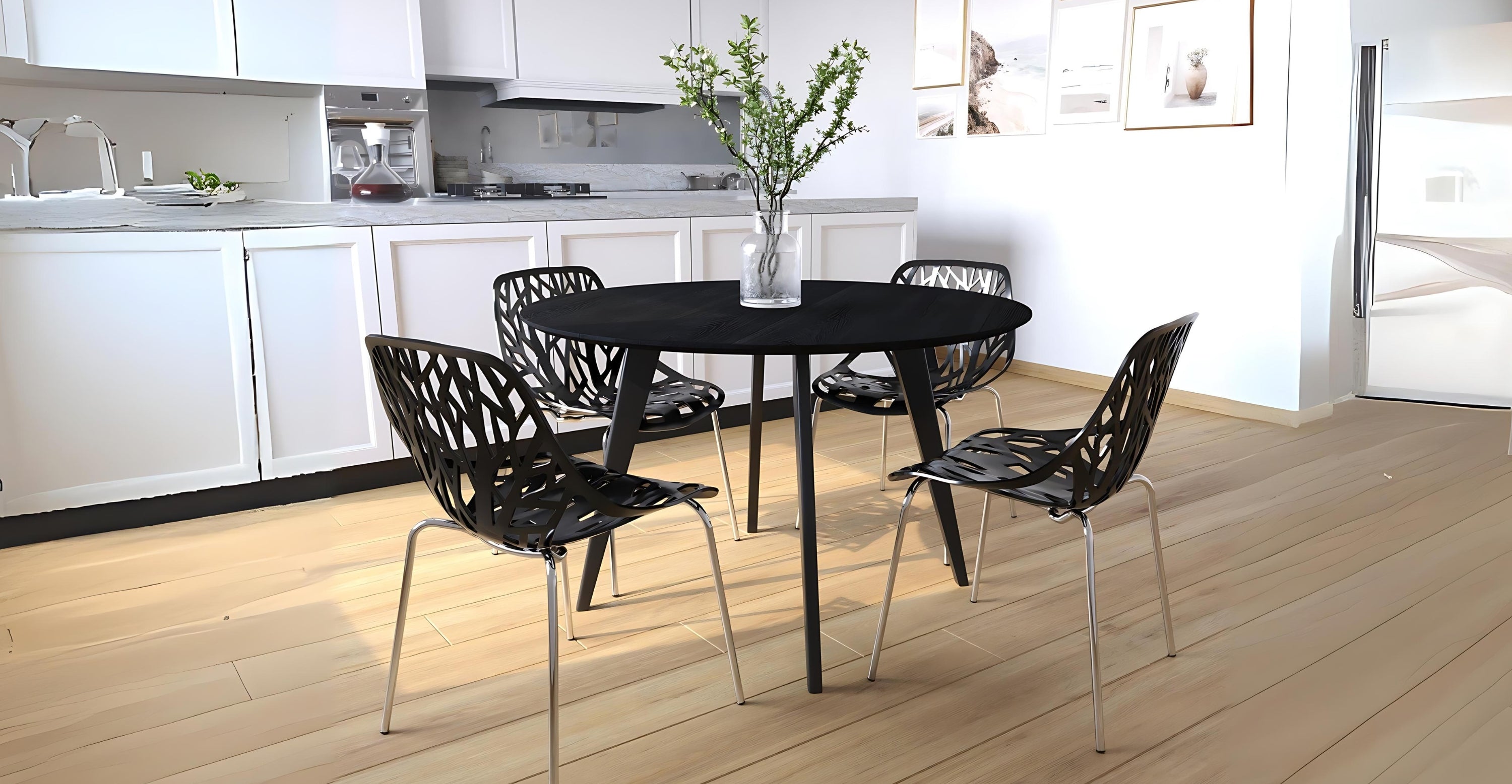 Asbury Polypropylene Dining Side Chair with Forest Cut-Out Design in Chrome Black