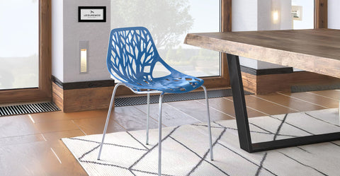 Asbury Polypropylene Dining Side Chair with Forest Cut-Out Design in Chrome Blue