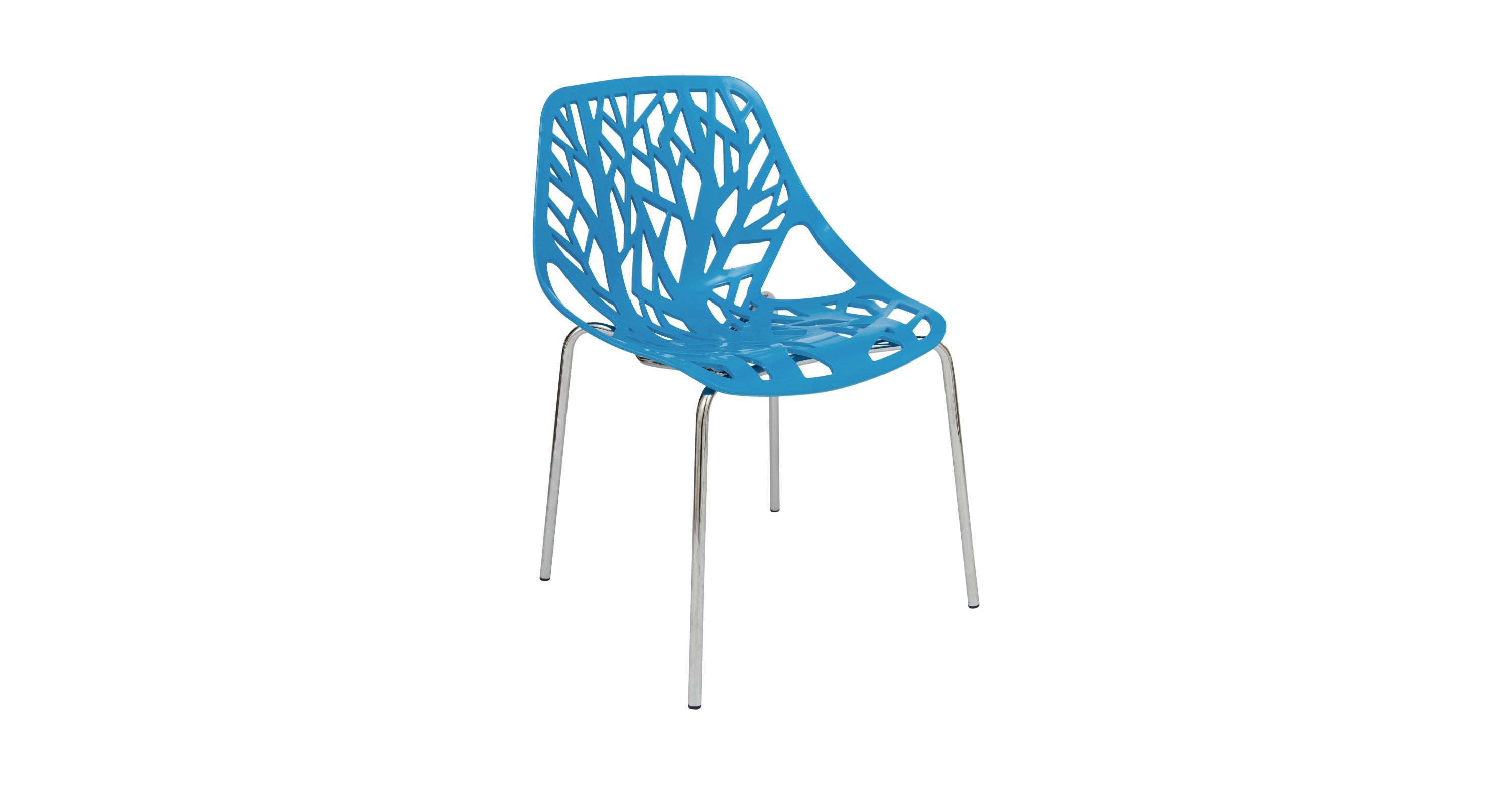 Asbury Polypropylene Dining Side Chair with Forest Cut-Out Design in Chrome Blue