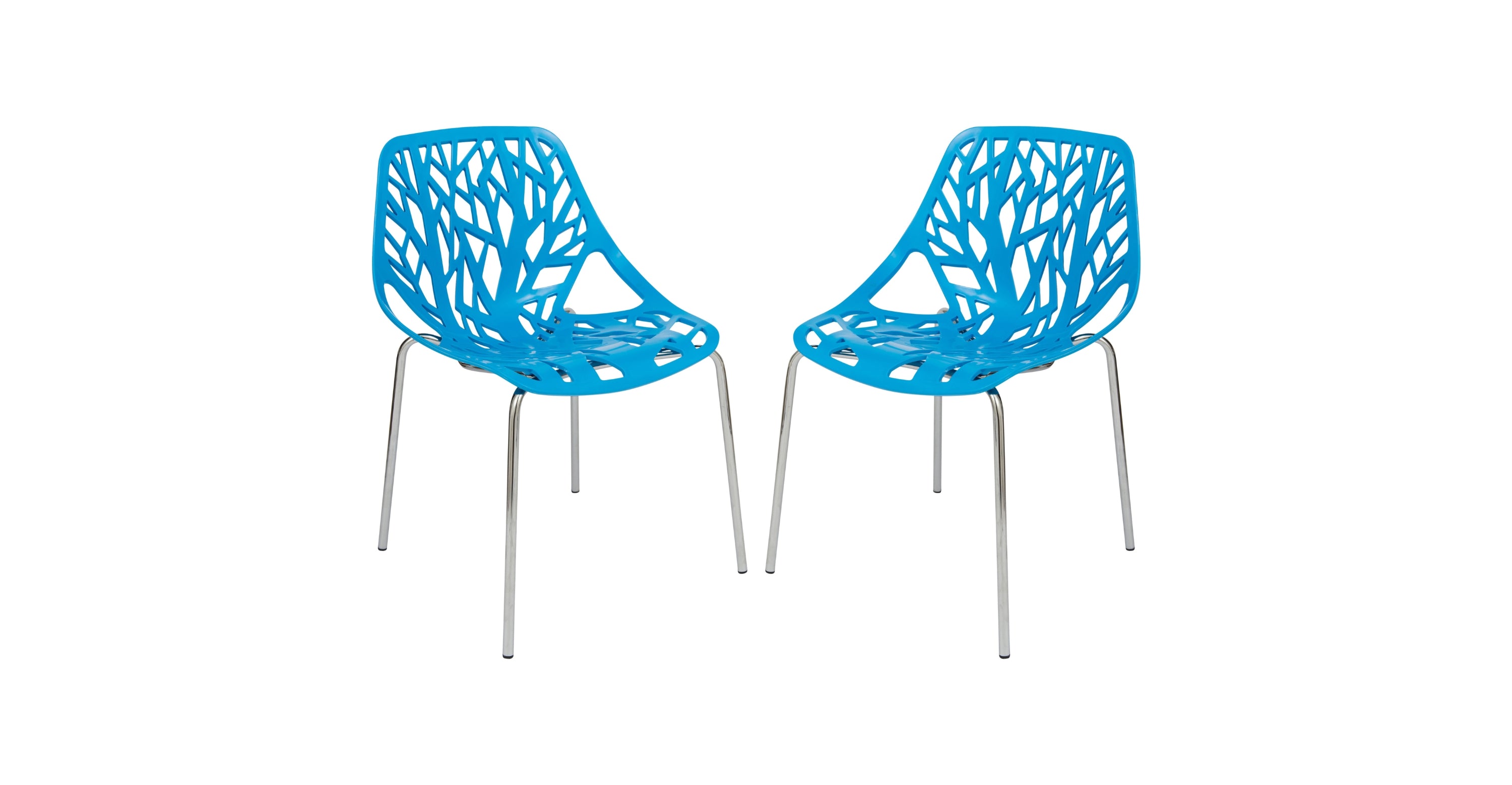 Asbury Polypropylene Dining Side Chair with Forest Cut-Out Design in Chrome Blue