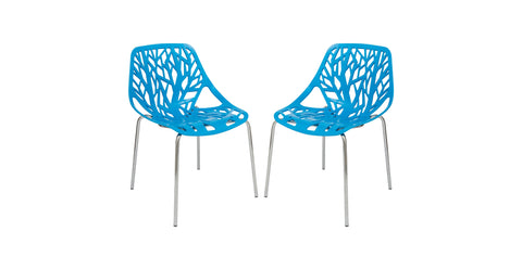 Asbury Polypropylene Dining Side Chair with Forest Cut-Out Design in Chrome Blue