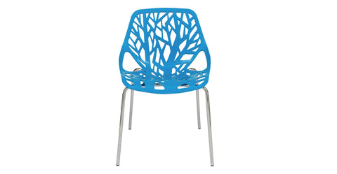 Asbury Polypropylene Dining Side Chair with Forest Cut-Out Design in Chrome Blue