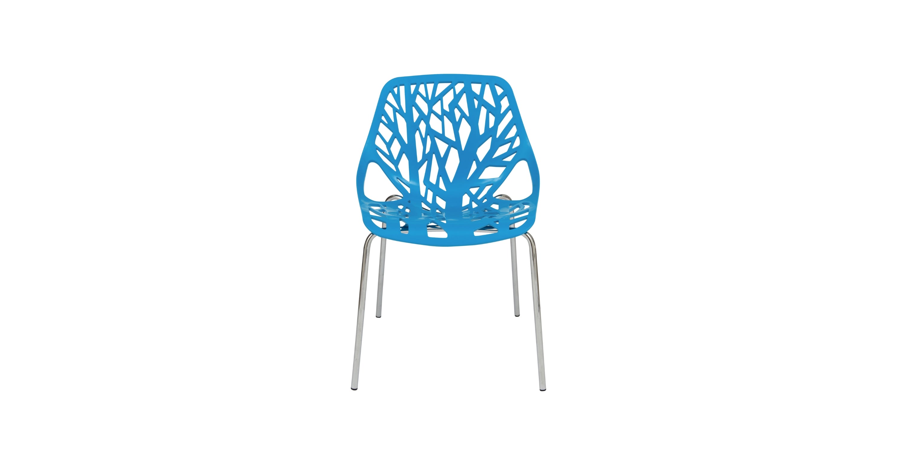 Asbury Polypropylene Dining Side Chair with Forest Cut-Out Design in Chrome Blue