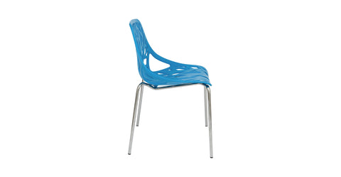 Asbury Polypropylene Dining Side Chair with Forest Cut-Out Design in Chrome Blue