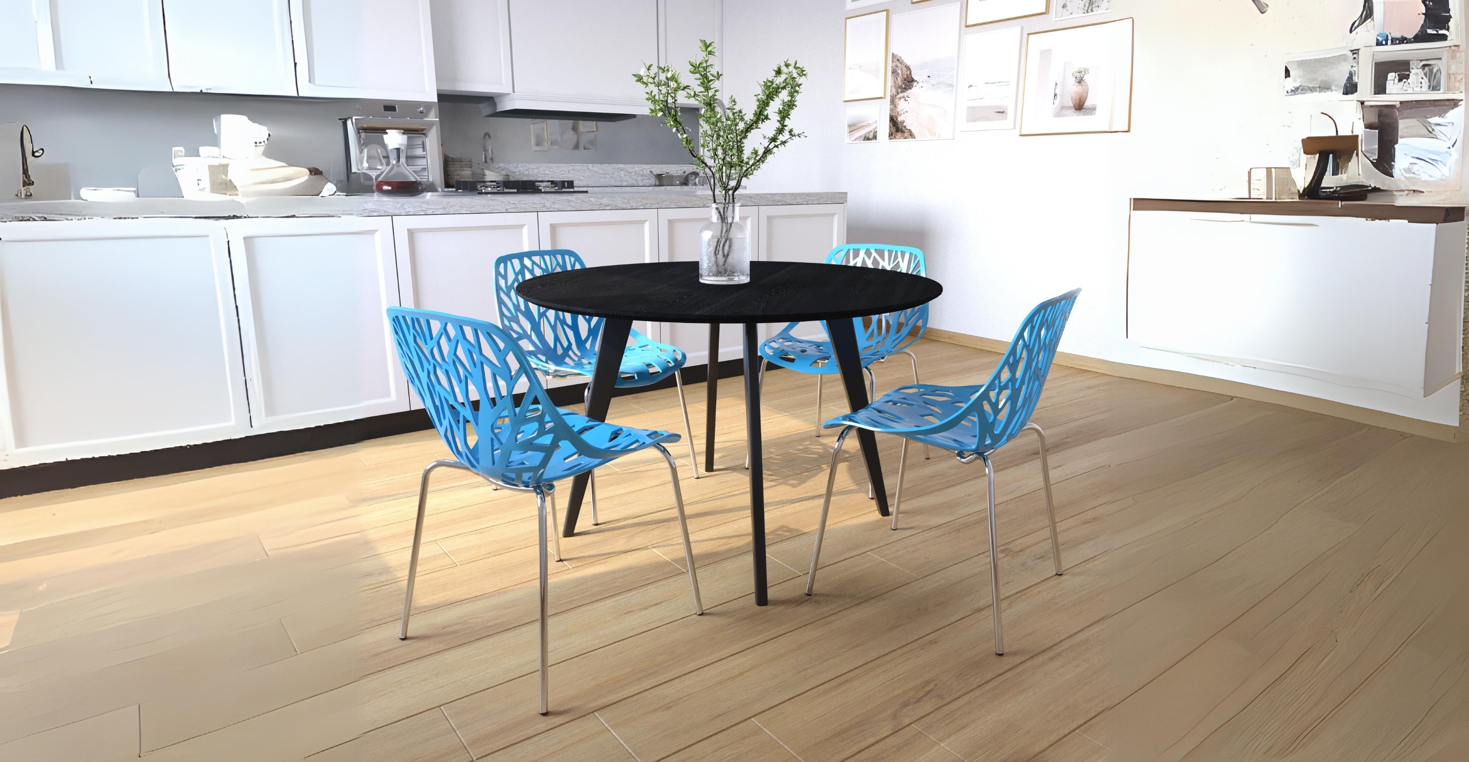 Asbury Polypropylene Dining Side Chair with Forest Cut-Out Design in Chrome Blue