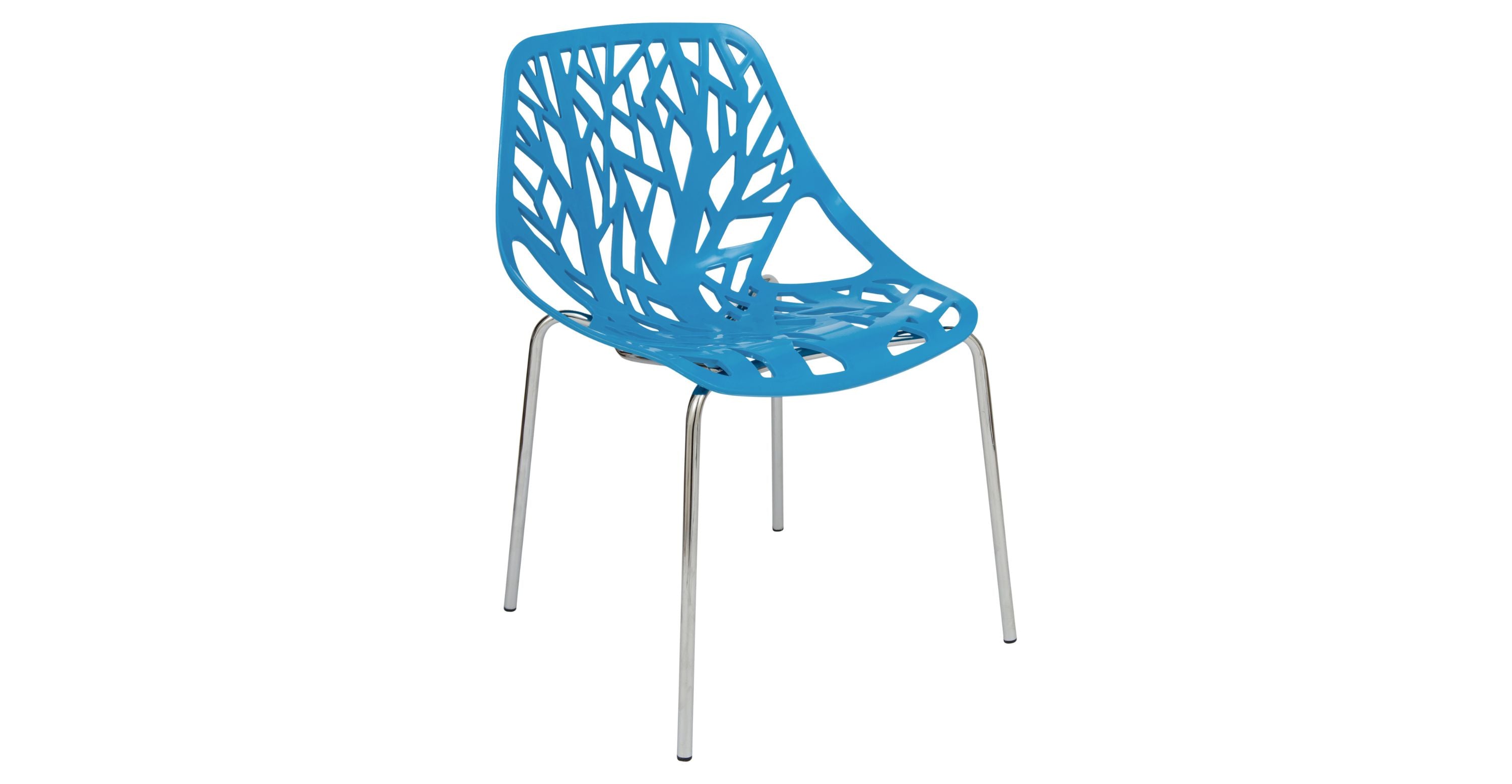 Asbury Polypropylene Dining Side Chair with Forest Cut-Out Design in Chrome Blue